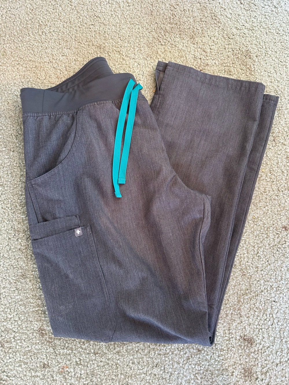 FIGS Graphite Drawstring Pants with Teal Accent